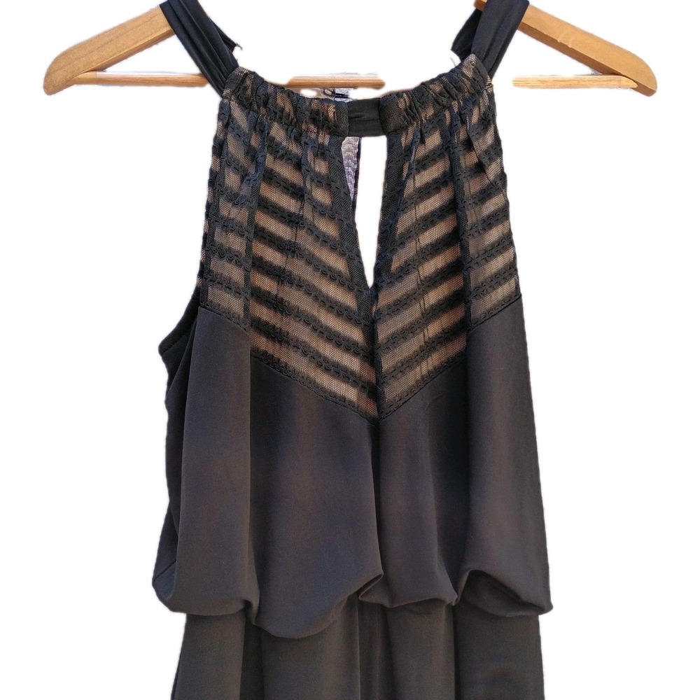 London Times Black Nude Maxi Gown Cut Out Halter Neck Racer Back Dress Sz 2